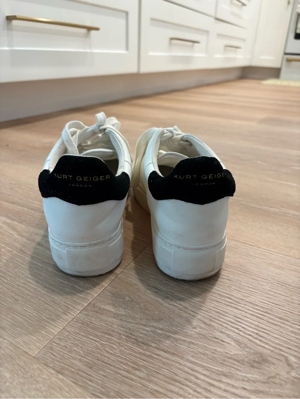Kurt Geiger White Leather Lace-Up Sneakers with Black Heel
